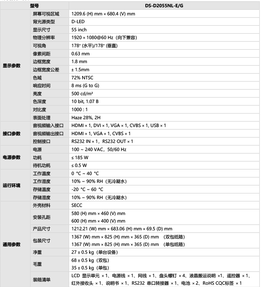 DS-D2055NL-E/G規(guī)格參數(shù)